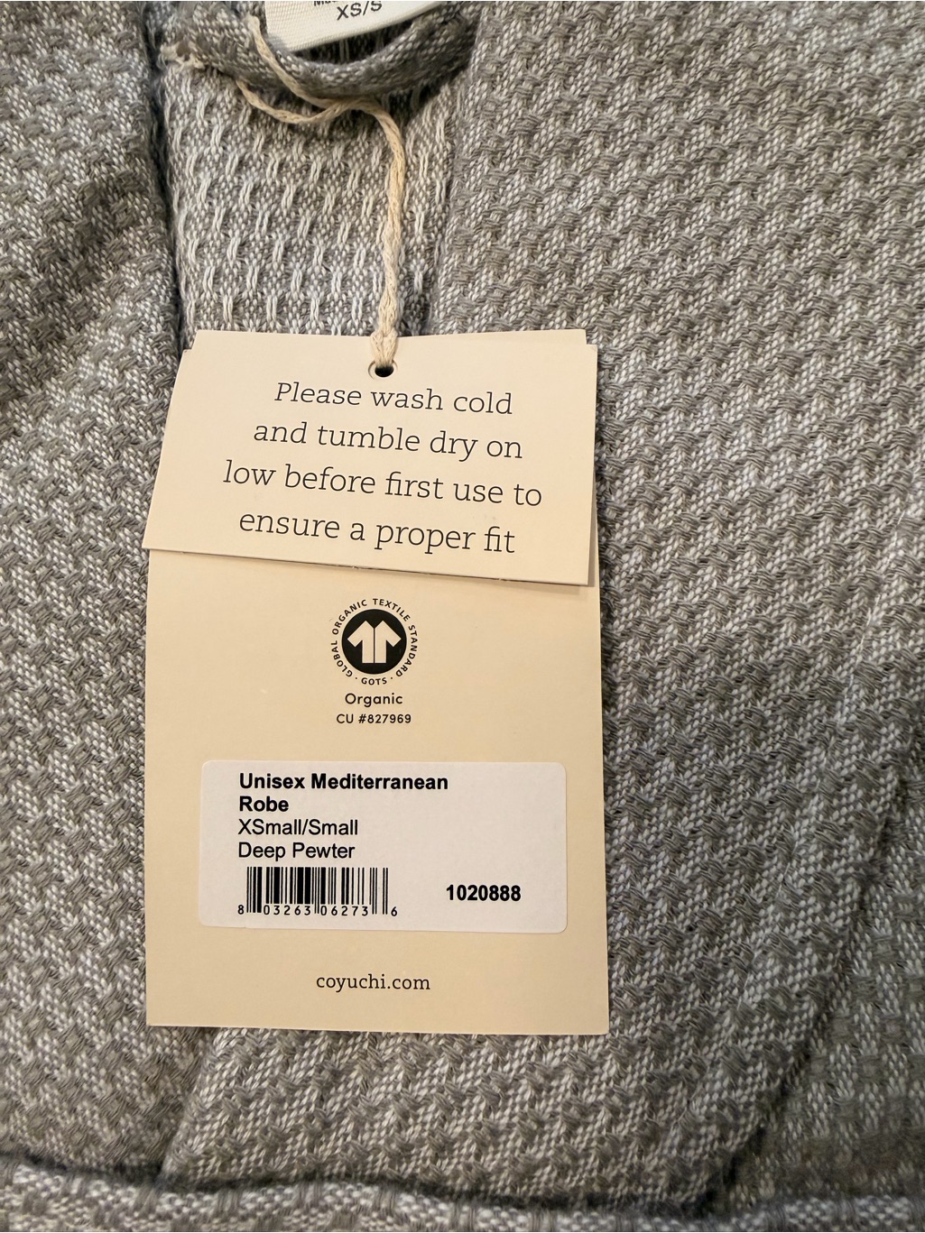 Coyuchi Unisex Mediterranean Robe In Deep Pewter Gray — image 2 of 3